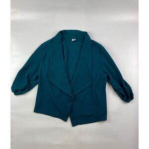 Moa Collection Women's 3XL Dark Green Dark Green Open Front Blazer/Cardigan